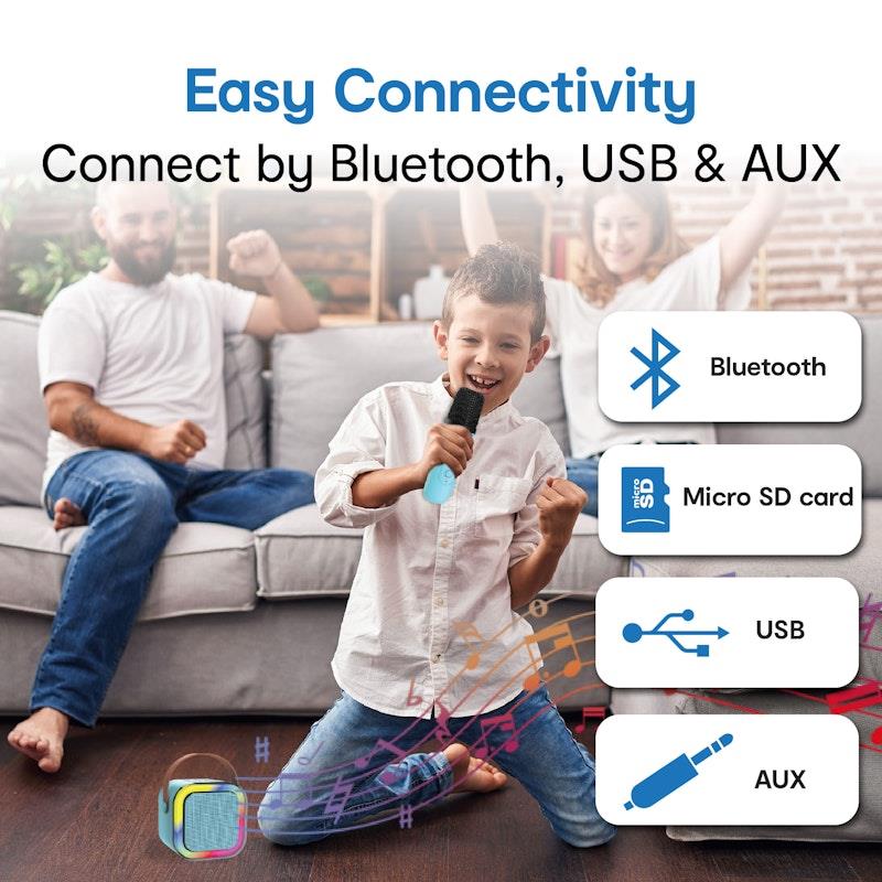 Load image into Gallery viewer, Laser Mini Karaoke Speaker with 2 Wireless Microphones Blue
