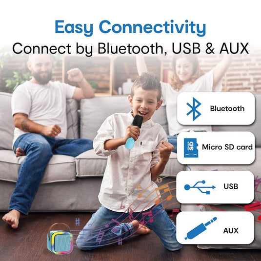 Laser Mini Karaoke Speaker with 2 Wireless Microphones Blue