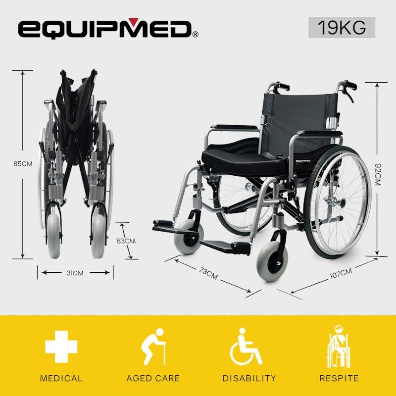 Load image into Gallery viewer, Equipmed Folding Wheelchair XXL Extra-Wide Bariatric Seat Black
