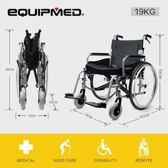 Equipmed Folding Wheelchair XXL Extra-Wide Bariatric Seat Black
