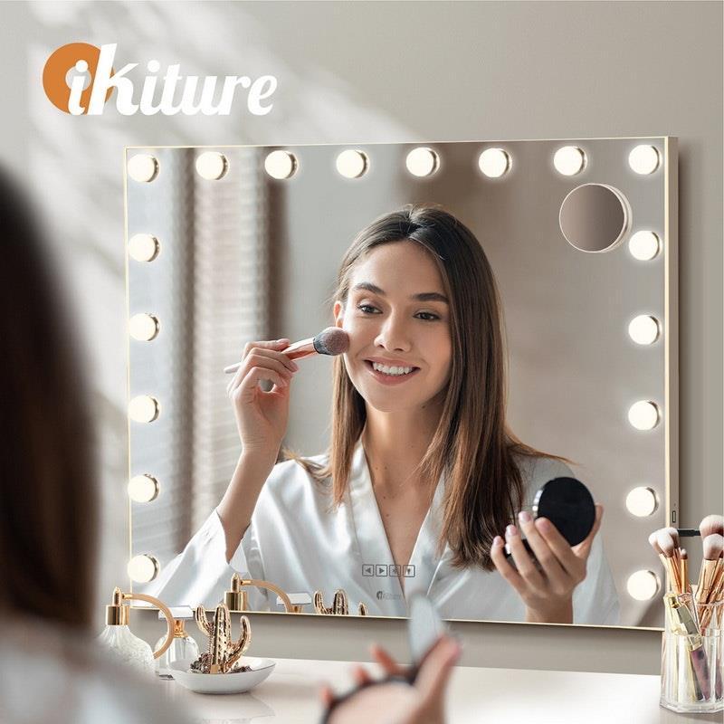 Load image into Gallery viewer, Oikiture Bluetooth Hollywood Makeup Mirror 18 LED Light Vanity Mirrors White

