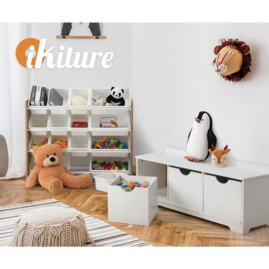 Oikiture Kids Toy Box Chest Storage Box Children Room Organiser Seating Bench White