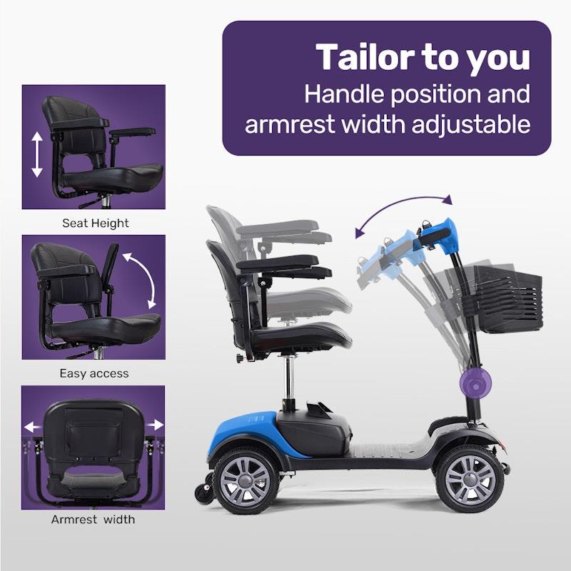 Load image into Gallery viewer, Equipmed Freeroam+ Mid-Sized Foldable Electric Lithium Mobility Scooter Blue
