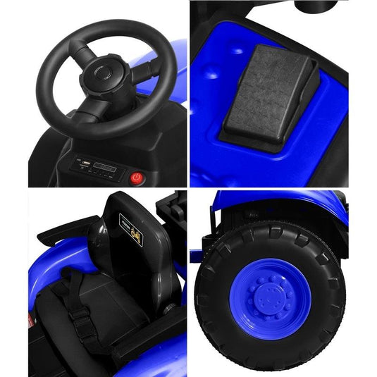 Mazam Kids Ride On Car Tractor Trailer 12V Remote Electric Toddlers Toy XL Blue