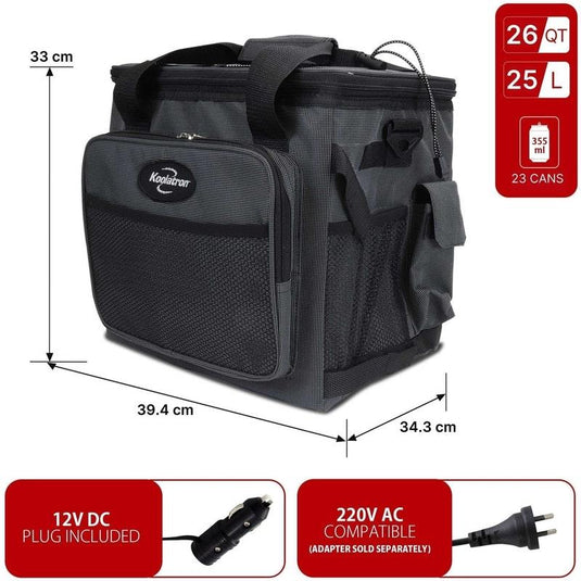 Koolatron 12V Soft Cool Bag 25L, Plug In Car Fridge Grey/Black