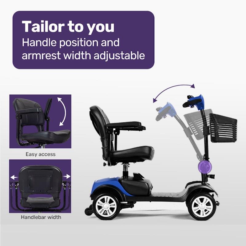 Load image into Gallery viewer, Equipmed Pathline Mid-Sized Electric Mobility Scooter For Elderly Black &amp; Blue
