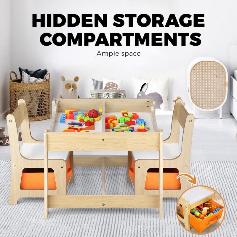 Load image into Gallery viewer, Oikiture Kids Table and Chairs Set Activity Play Study Desk Toys Storage Box Natural
