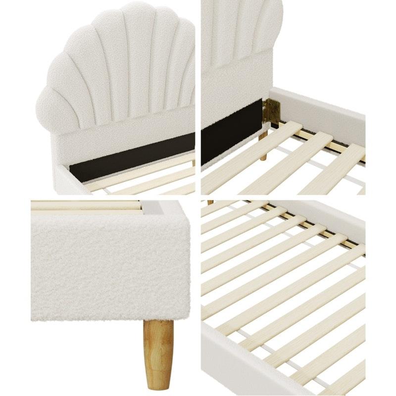 Load image into Gallery viewer, Oikiture Bed Frame Single Size Scallop-Shape Bedhead Boucle White
