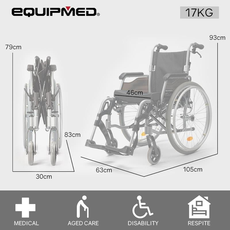 Load image into Gallery viewer, Equipmed 24 Inch Folding Wheelchair Alloy with Brakes Black

