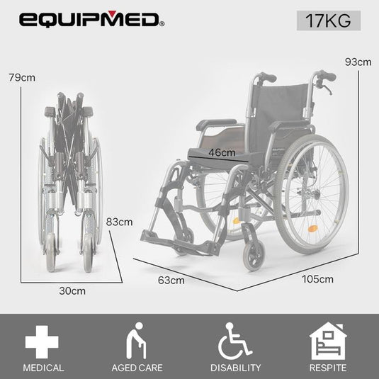 Equipmed 24 Inch Folding Wheelchair Alloy with Brakes Black
