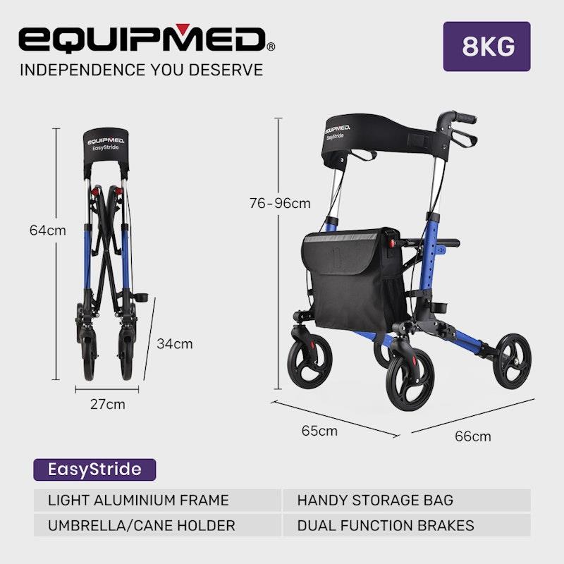 Load image into Gallery viewer, Equipmed Easy Stride Foldable Aluminium Walking Frame Rollator Blue
