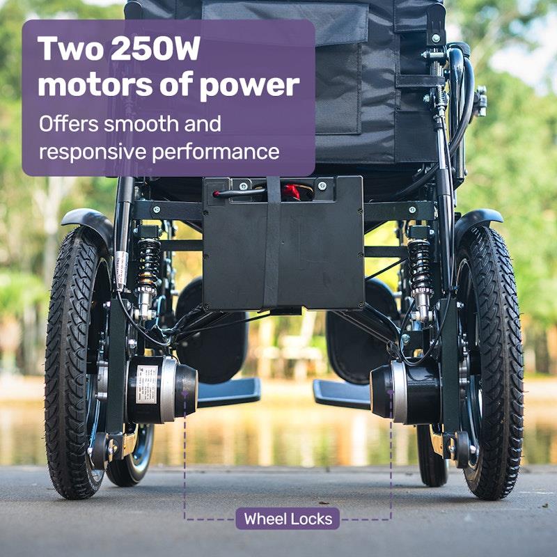 Load image into Gallery viewer, Equipmed Power Electric Wheelchair Longrange For S-XL 16" Wheels Black &amp; Blue
