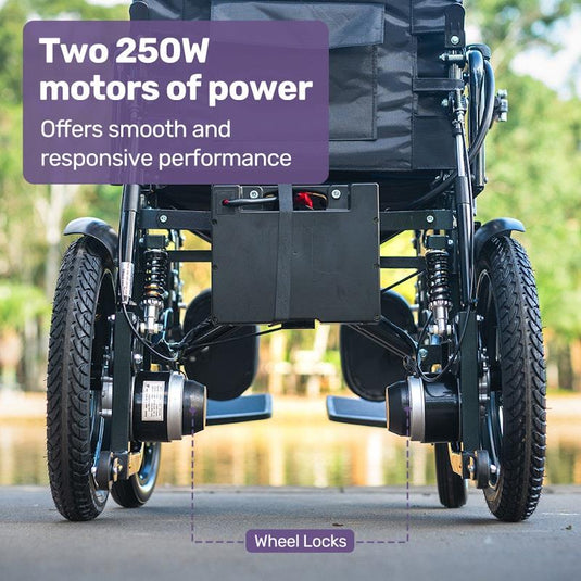 Equipmed Power Electric Wheelchair Longrange For S-XL 16" Wheels Black & Blue