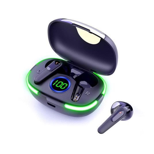 Laser TWS Earbuds with LED Display: True Wireless & Tap Controls Black