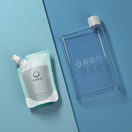 ORDO Hydro Sonic Water Flosser - Charcoal Grey & Reusable Mouthwash Bottle & Concentrate Bundle
