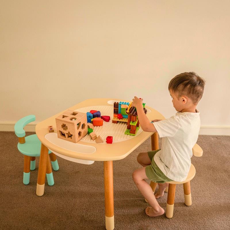 Load image into Gallery viewer, Riababy Play&amp;Learn Activity Table Set with Adjustable Legs - Lego duplo compatible Warm Beige
