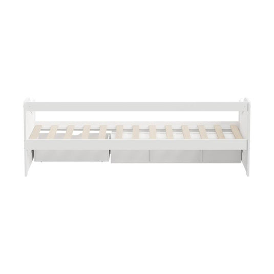 Oikiture Kids Bed Frame Single Daybed with Trundle Storage Drawers Timber White