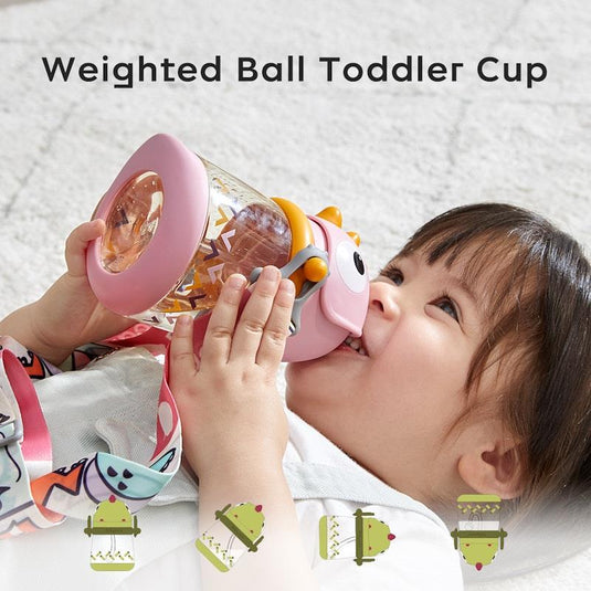 Bc Babycare T-REX TOBY Weighted Straw Sippy Cup 300ml (with Strap) Rose
