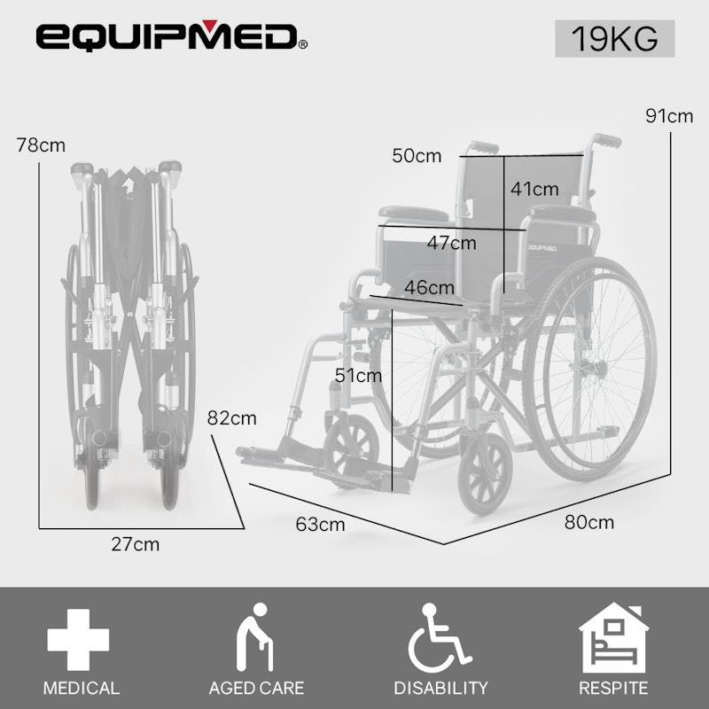 Load image into Gallery viewer, Equipmed 24 Inch Folding Wheelchair with Park Brakes Grey
