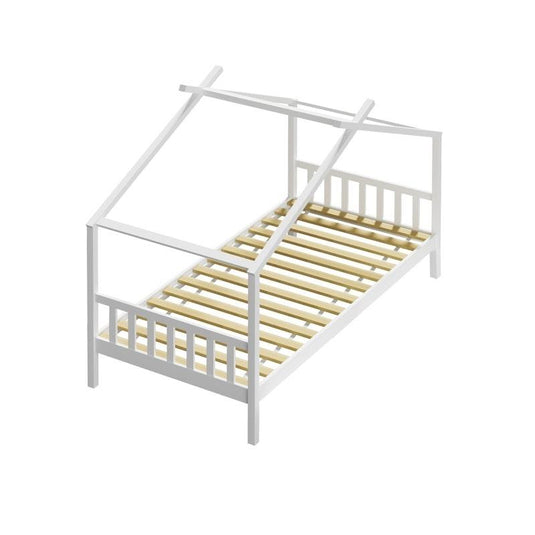 Oikiture Bed Frame Wooden Base Kids Single Timber House Beds White 1unit