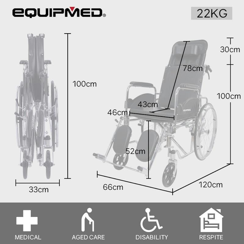 Load image into Gallery viewer, Equipmed Folding Manual Reclining Wheelchair Black
