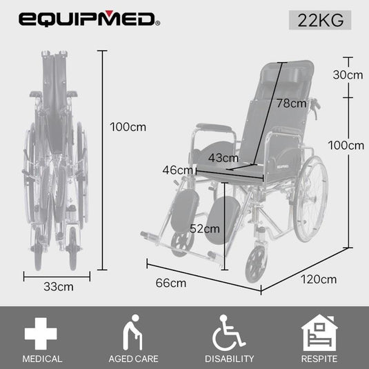 Equipmed Folding Manual Reclining Wheelchair Black