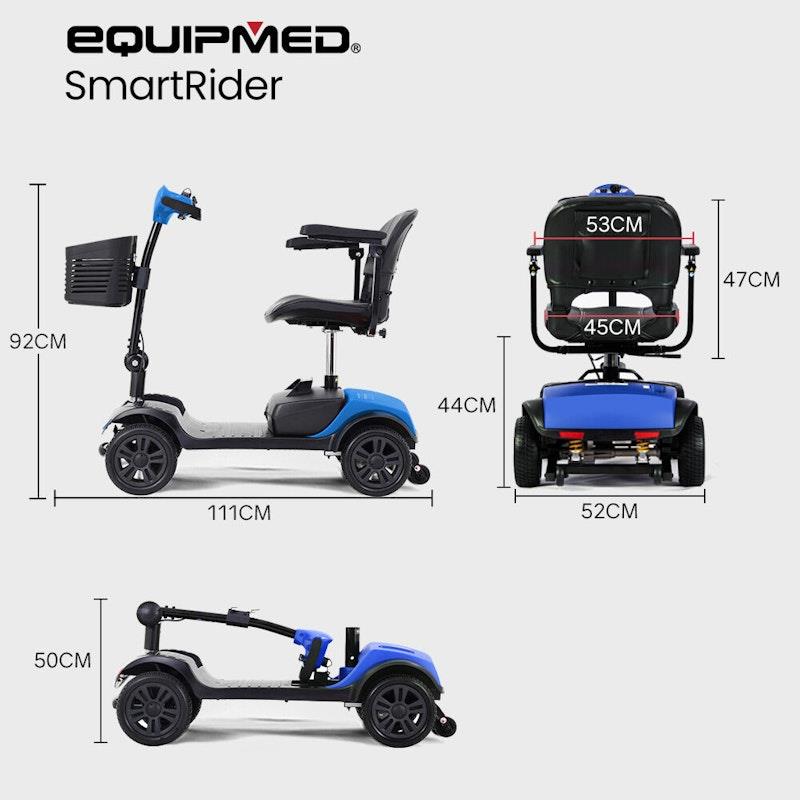Load image into Gallery viewer, Equipmed SmartRider Folding Electric Mobility Scooter Black &amp; Blue
