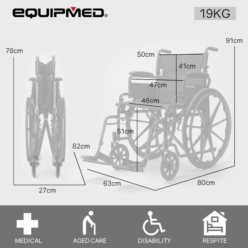 Load image into Gallery viewer, Equipmed 24 Inch Folding Wheelchair with Park Brakes Black
