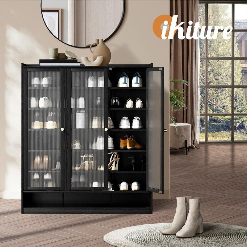 Load image into Gallery viewer, Oikiture Shoe Cabinet Shoes Storage Rack Organiser 3 Doors Shelf Black
