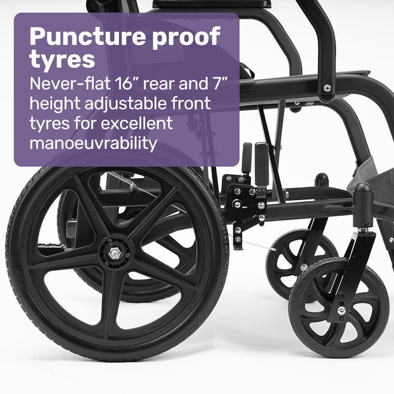 Load image into Gallery viewer, Equipmed Folding Transit Wheelchair Lightweight Grey
