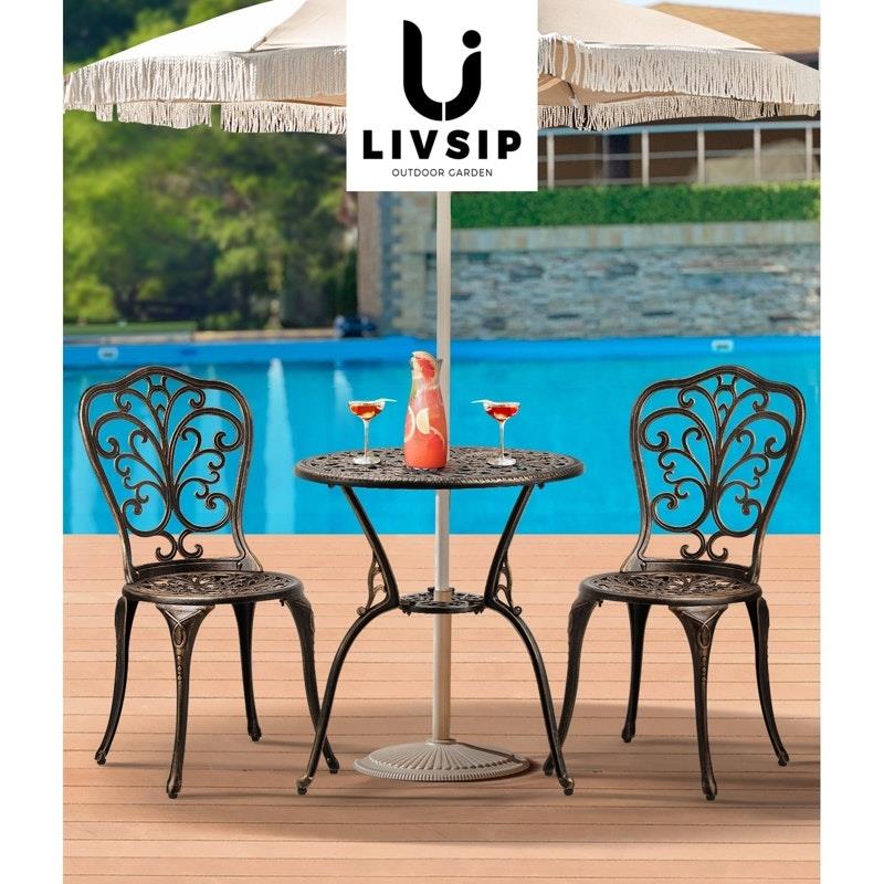 Load image into Gallery viewer, Livsip Bistro Furniture Setting 3 Piece Chairs Table Patio Indoor/Outdoor Set Bronze
