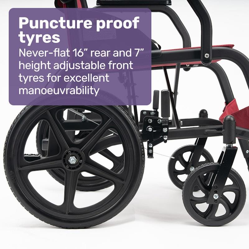 Load image into Gallery viewer, Equipmed Folding Transit Wheelchair Lightweight Red
