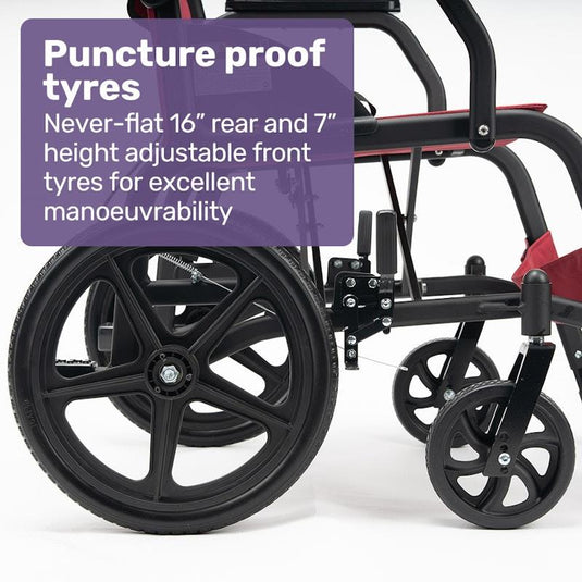 Equipmed Folding Transit Wheelchair Lightweight Red