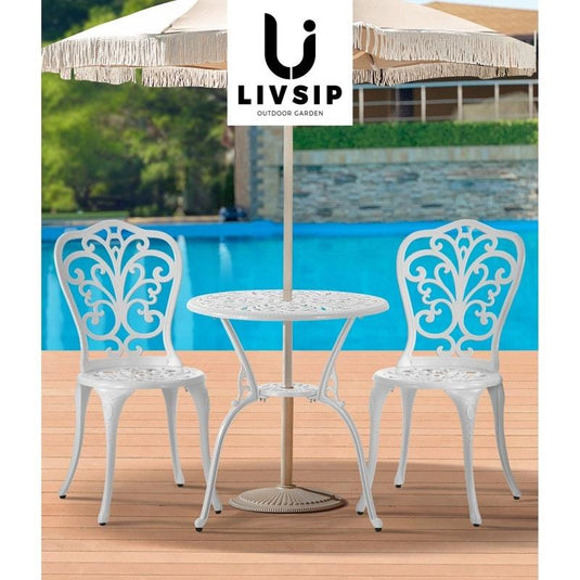 Livsip Bistro Outdoor Setting Chairs Table Patio Dining 3Piece Set White