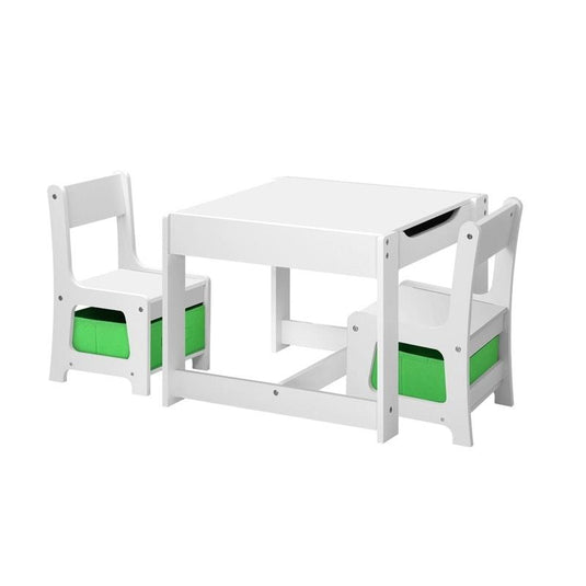 Oikiture Kids Table and Chair Set Storage Box Toys Wooden Play Activity Desk Green & White