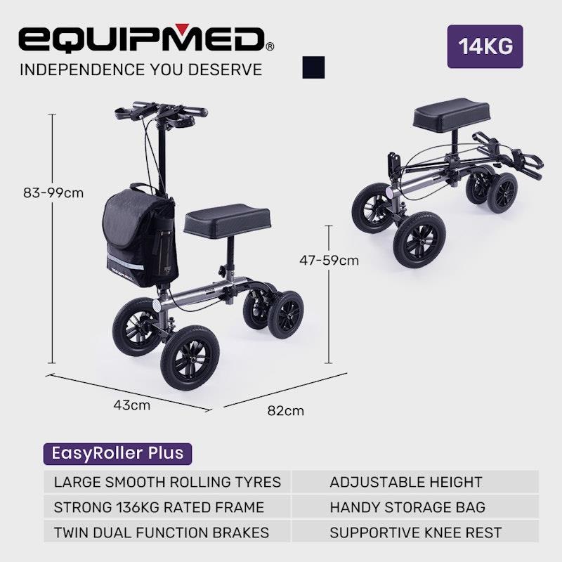 Load image into Gallery viewer, Equipmed Knee Scooter Walker 10 Inch Tyres With Dual Breakes &amp; Bag Titanium Colour
