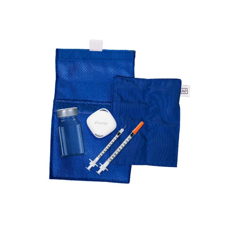 Load image into Gallery viewer, Glucology Blue 2 Pouch + Temperature Sensor + 20 Pack Alcohol free Finger Wipes Bundle
