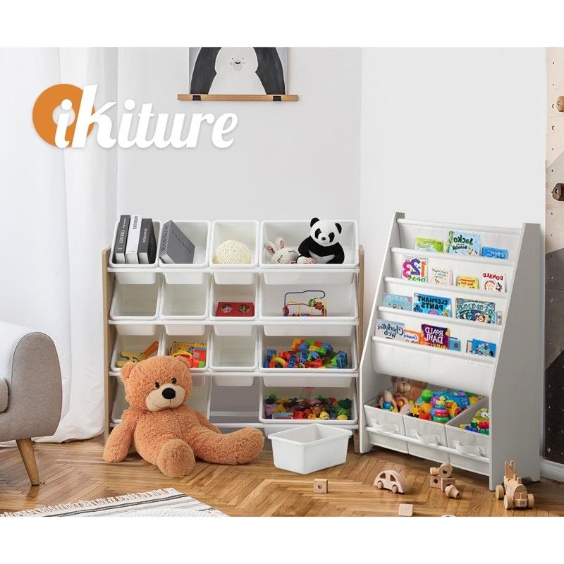 Load image into Gallery viewer, Oikiture Kids Toy Box Organiser 16 Bins Display Shelf Storage Rack Drawer White &amp; Wooden
