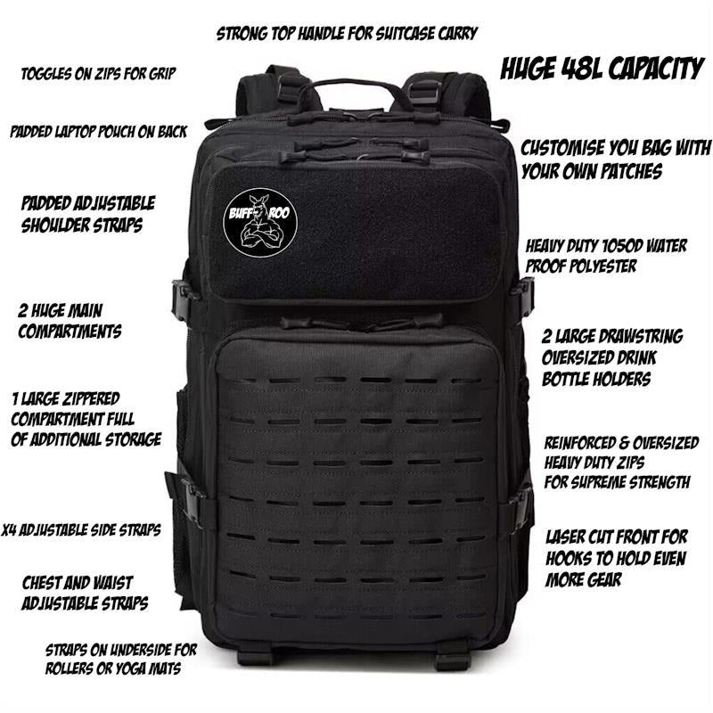 Load image into Gallery viewer, Buff Roo 48L Military Style Backpack Black
