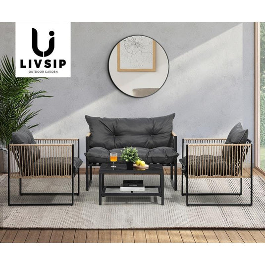 Livsip 4 Piece Outdoor Furniture Setting Garden Patio Lounge Sofa Table Chairs Set