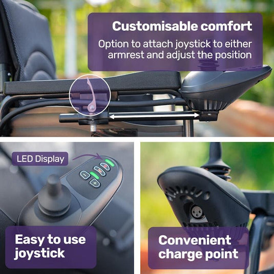 Equipmed Electric Wheelchair Folding Long Range 24" Rear Wheels Black