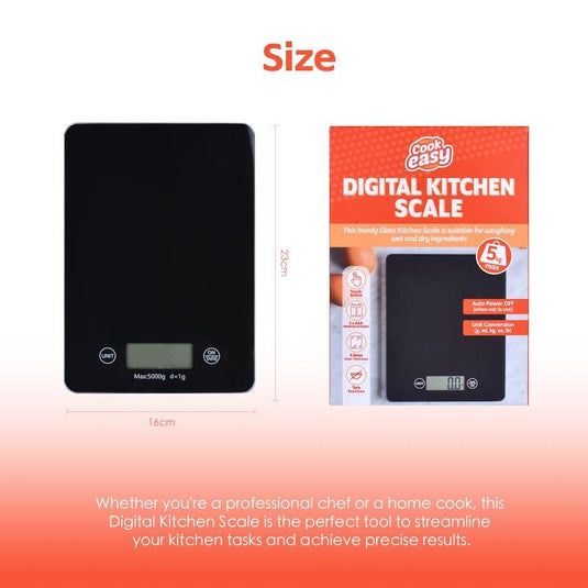 Cook Easy 5KG Digital Glass Kitchen Scale 1Unit