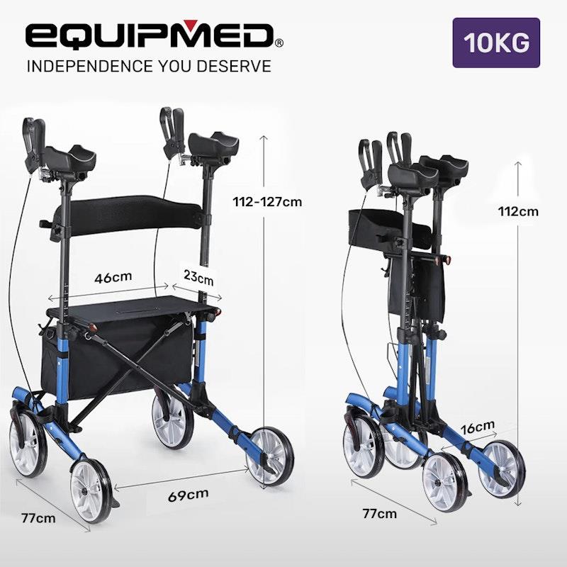 Load image into Gallery viewer, Equipmed Upright Rollator Walker With Forearm Support Rests Blue
