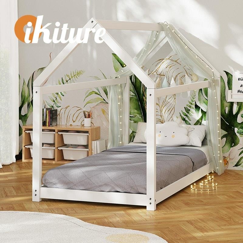 Load image into Gallery viewer, Oikiture Bed Frame Single Wooden Timber House Style Platform White 1unit
