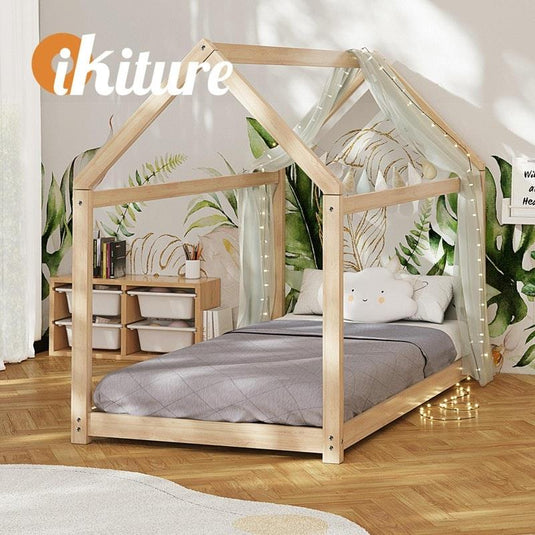 Oikiture Wooden Bed Frame Single Wooden Pine Timber Platform 1unit