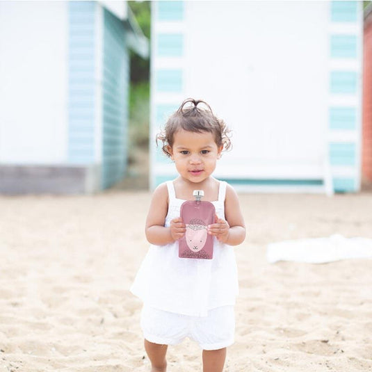 Cherub Baby On the Go Reusable Food Pouches | Bundle Kit | Dusty Rose & Sand Pack