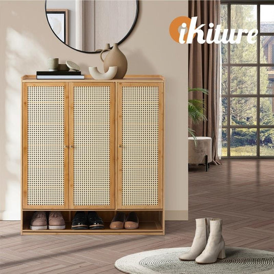 Oikiture Shoe Storage Cabinet Shoes Rack Organiser 7 Tier Shelf Rattan Brown