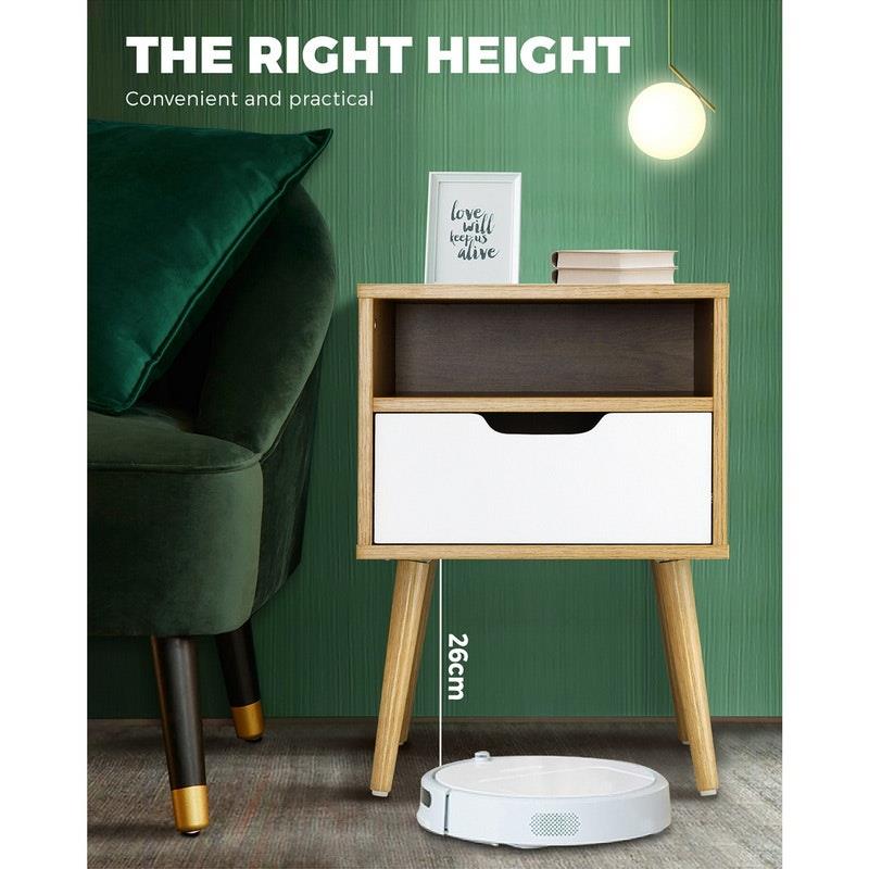 Load image into Gallery viewer, Oikiture Bedside Table Drawers Side Tables Nightstand Trendy Furniture Cabinet Natural &amp; White
