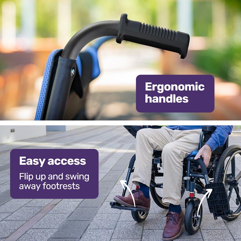 Load image into Gallery viewer, Equipmed Electric Wheelchair Folding, Long Range, 24" Light Rear Wheels Black &amp; Blue
