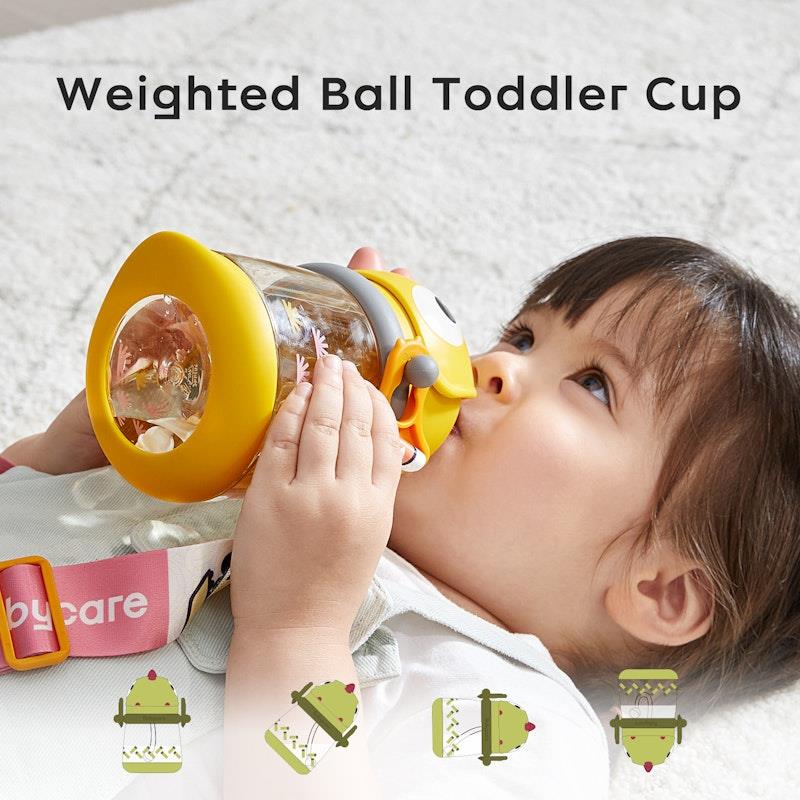 Load image into Gallery viewer, Bc Babycare T-REX TOBY Weighted Straw Sippy Cup 300ml (with Strap) Yellow
